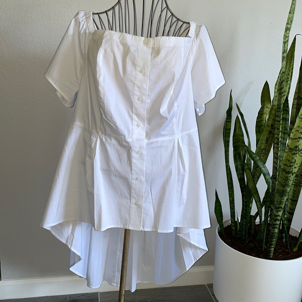 White Off-Shoulder Button-Front Women’s Top